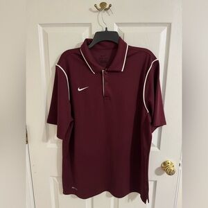 NIKE DRI-FIT SHORT SLEEVE MENS POLO GOLF SHIRT SIZE L  BURGUNDY WHITE
